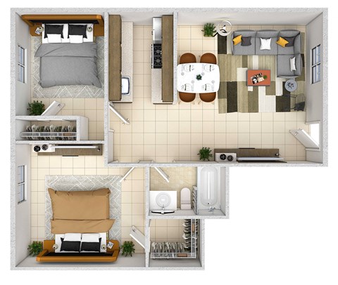 Floor plan for 2 beds, 1 bath, 700 sqft